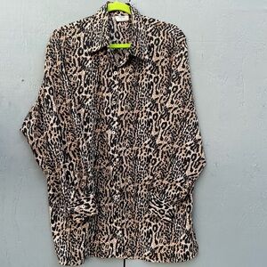 Style Exchange Vintage Satin Animal Leopard Cheetah Print Tunic Blouse Womens 80